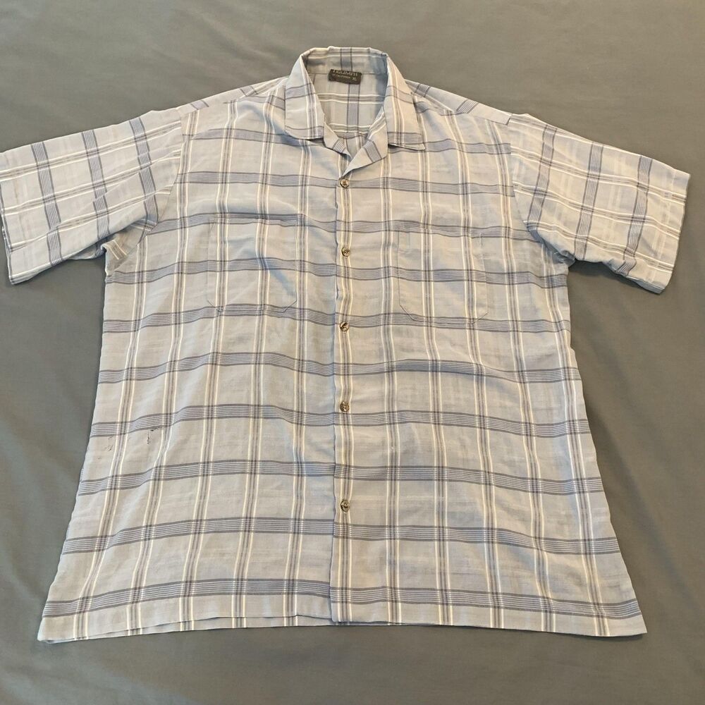 Triumph Of California Shirt Mens XL Blue Gray Plaid Short Sleeve Button Front - Picture 1 of 7